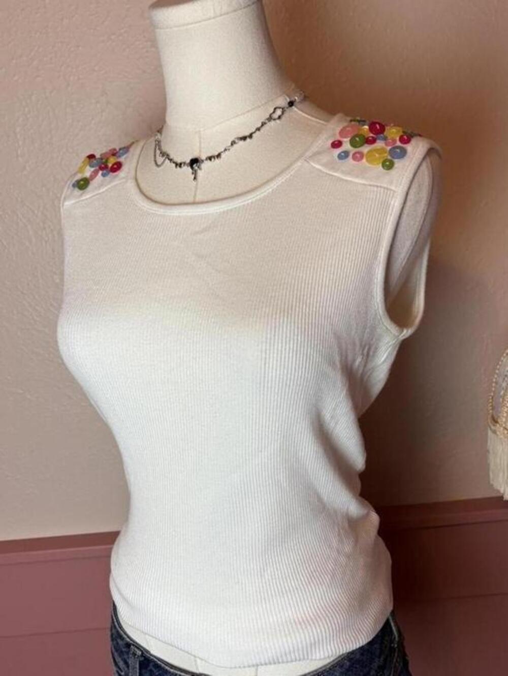 colorful buttons white tank christopher & banks artsy unique